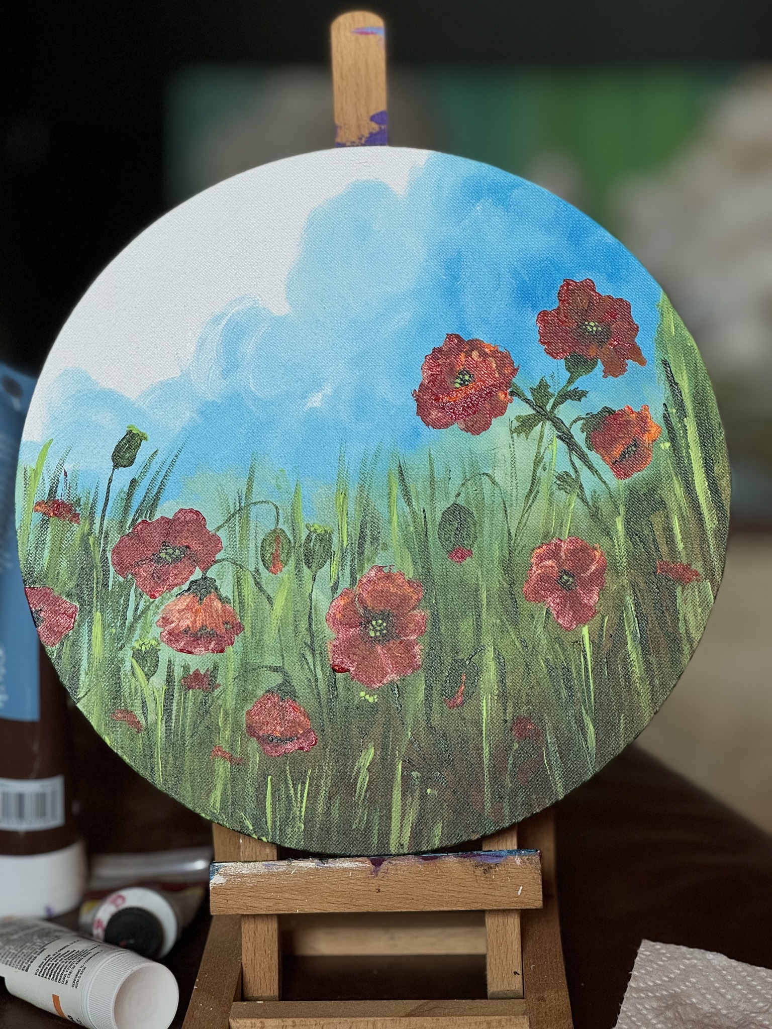 Poppy Field on Round Canvas